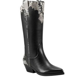 WESTERN COASTAL COWGIRL BOOT MARC FISHER HILARIA POINTED TOE IN BLACK/GREY NEW